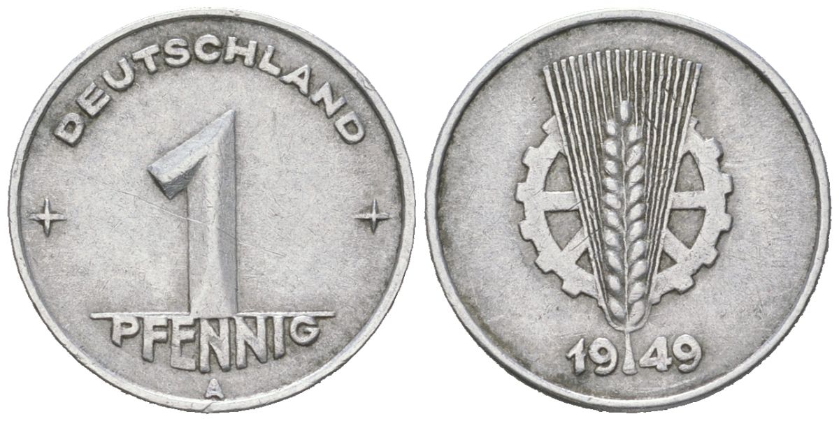 ГДР 1 пфенниг 1949 A KM 1 алюминий 218-1159
