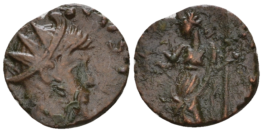 Римская Империя, императоры в Галлии антониниан 272 Тетрик, IMP C TETRICVS P F AVG, бюст императора / PAX AVG, Пация, персонификация Мира, локальная чеканка в Галлии RIC 100 биллон 1073-25-101