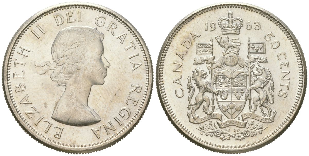 Канада 50 центов 1963 Елизавета II (1952-2022) KM 56 серебро UNC 68-845
