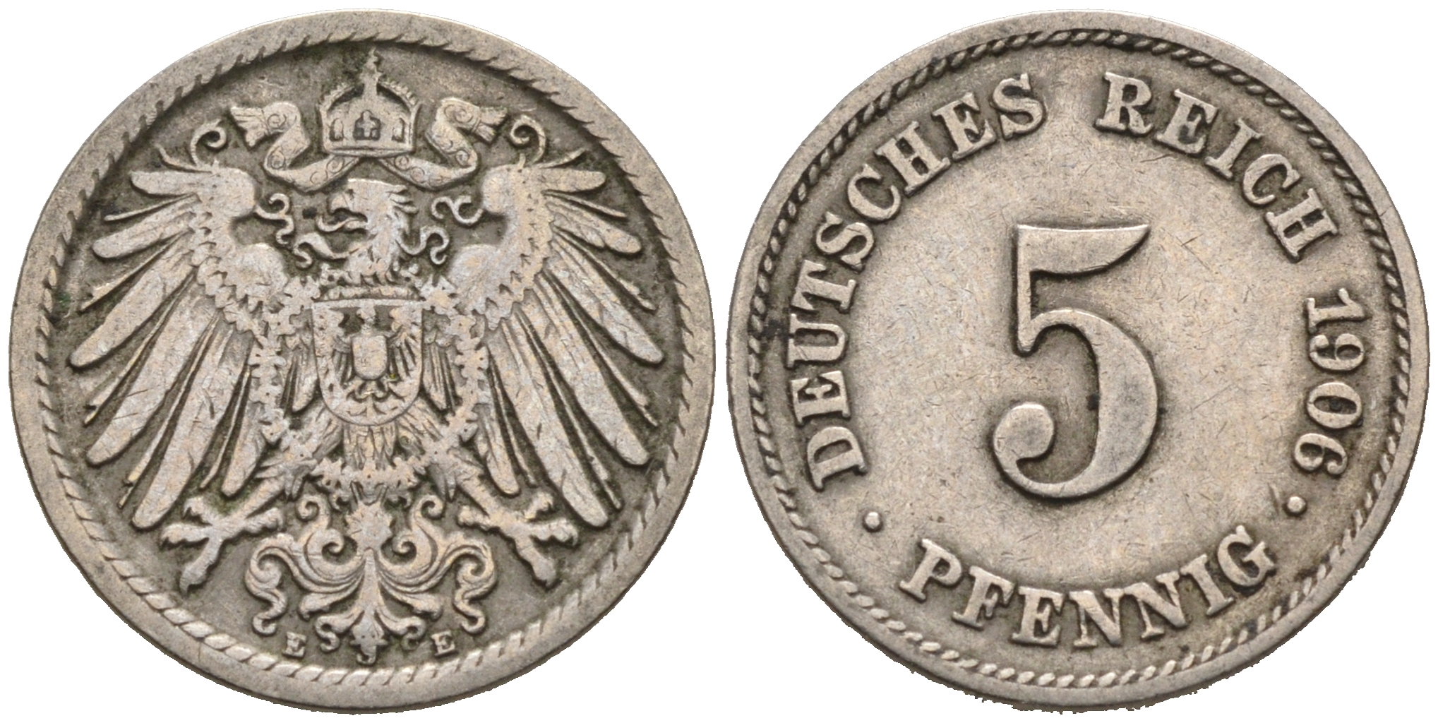 ГЕРМАНИЯ 5 ПФЕННИГОВ 1906 E, KM 11, J. 12 медно-никель 75-915