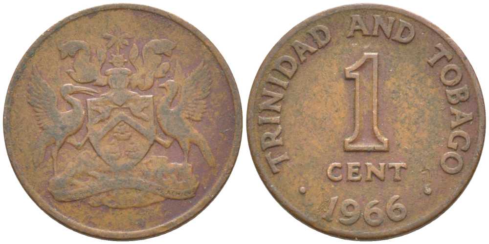 Тринидад и Тобаго 1 цент 1966 герб KM 1 бронза 112-532