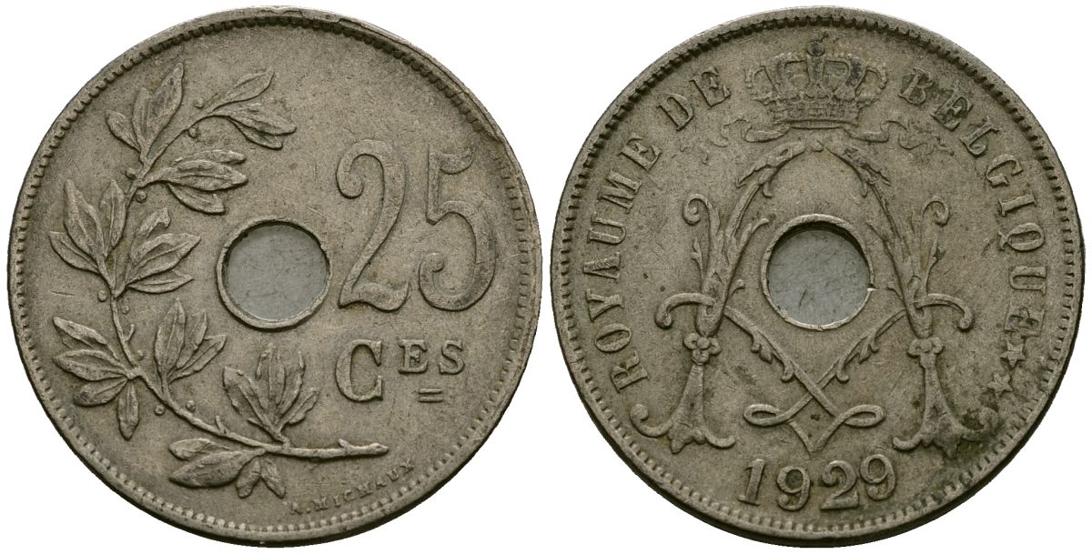 Бельгия 25 сантимов 1929 BELGIQUE KM 68 медно-никель 4172-125