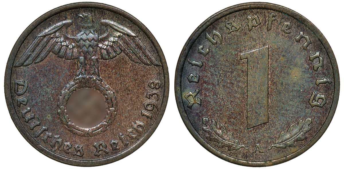 ГЕРМАНИЯ 1 РЕЙХСПФЕННИГ 1938 A J 361, KM 89 бронза 72-1623