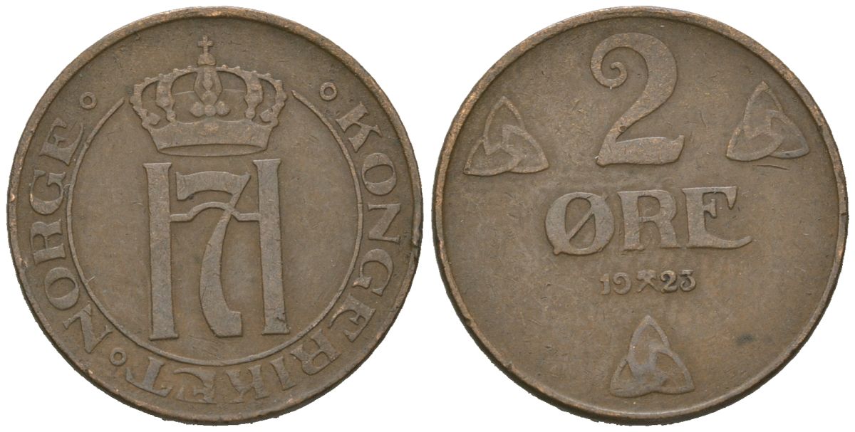 Норвегия 2 эре 1923 Хокон VII (1905-1957) KM 371 бронза 4615-356