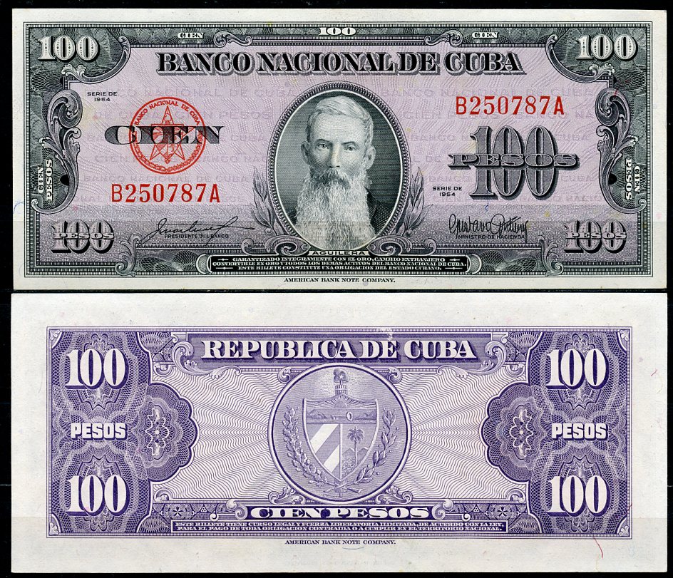 Куба 100 песо 1950 Франсиско Висенте Агилера Pick 82 a  бумага  UNC (пресс) 451-1188-3