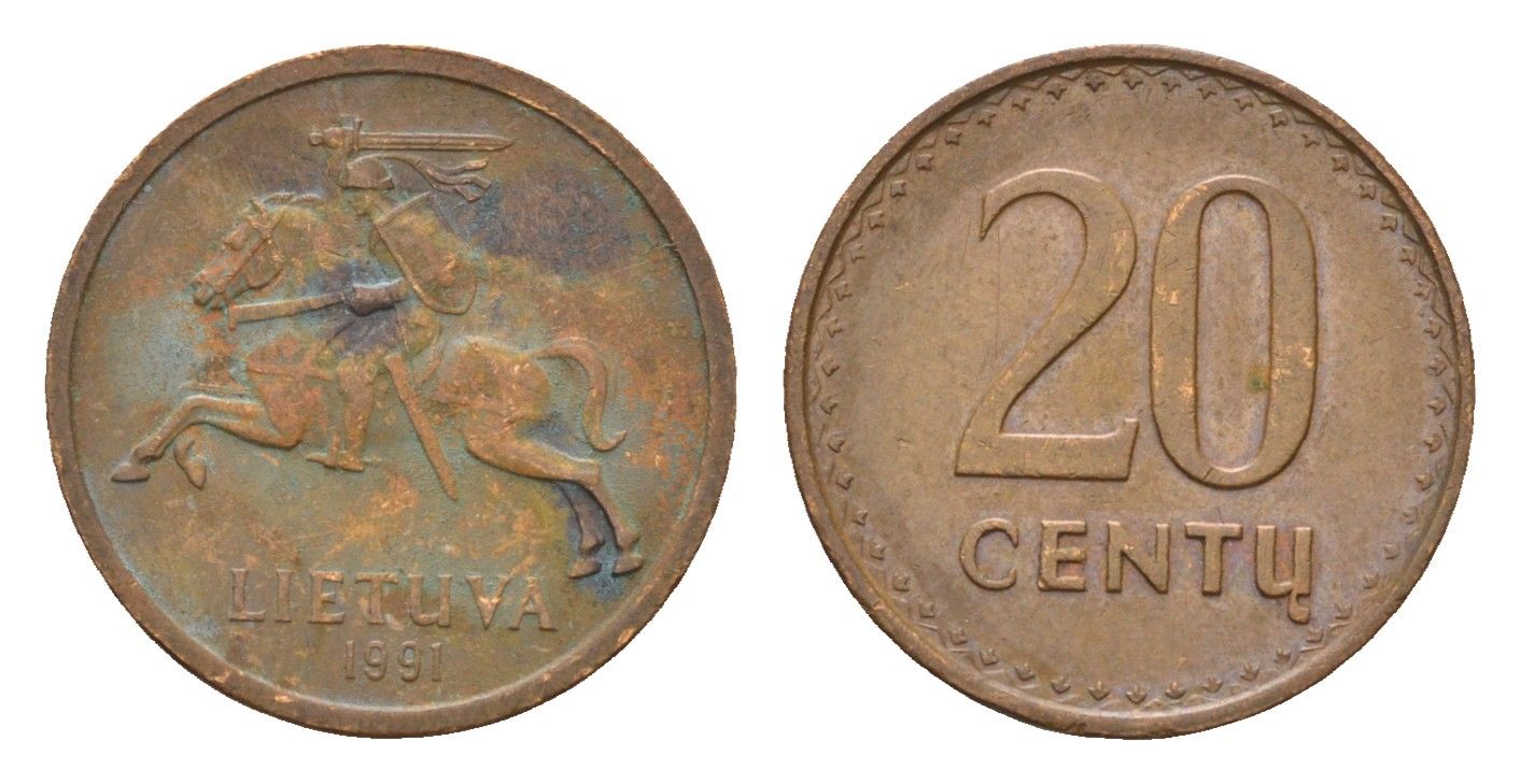 Литва 20 центов (сентов) 1991 KM 89 бронза 4702-248