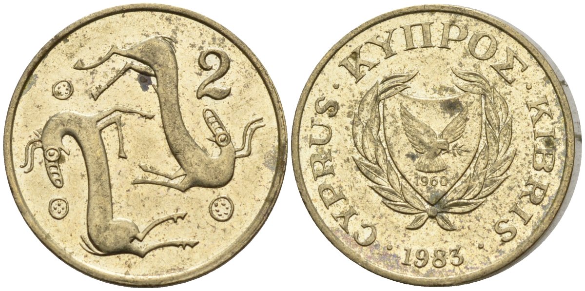 Кипр 2 цента 1983 KM 54.1 никель латунь 4174-1225