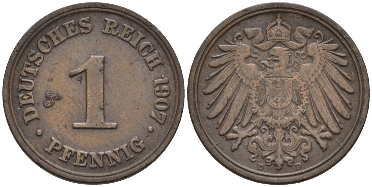 Германия 1 пфенниг 1907 D KM 10, J. 10 медь 4147-1124
