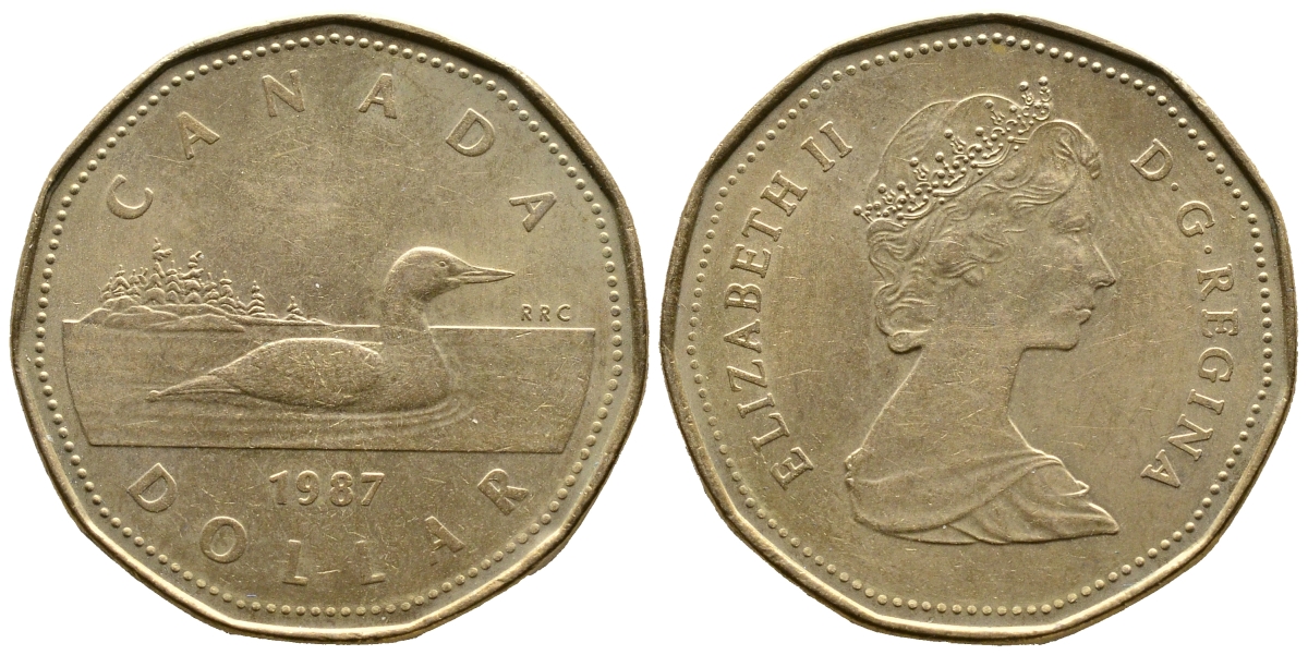 Канада 1 доллар 1987 Елизавета II (1952-2022), утка KM 157 никель плакированный алюминиевой бронзой 3334-411