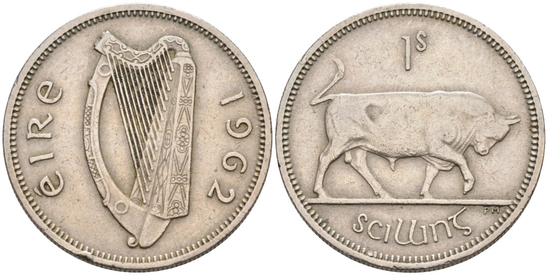 Ирландия 1 шиллинг 1962 бык KM 14а медно-никель 4561-1115