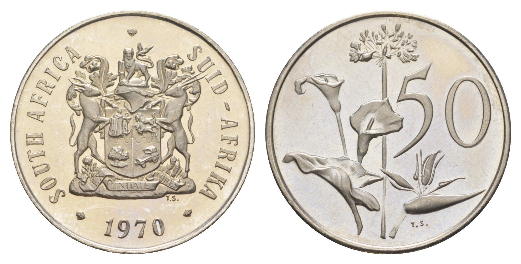 ЮАР 50 центов 1970 тираж 10.000 экземпляров KM 87 медно-никель PROOF 603-1224