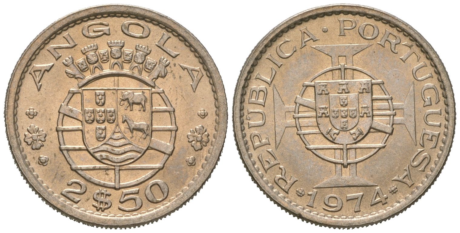 Ангола 2 1/2 эскудо 1974 KM 77 медно-никель UNC 4618-1117