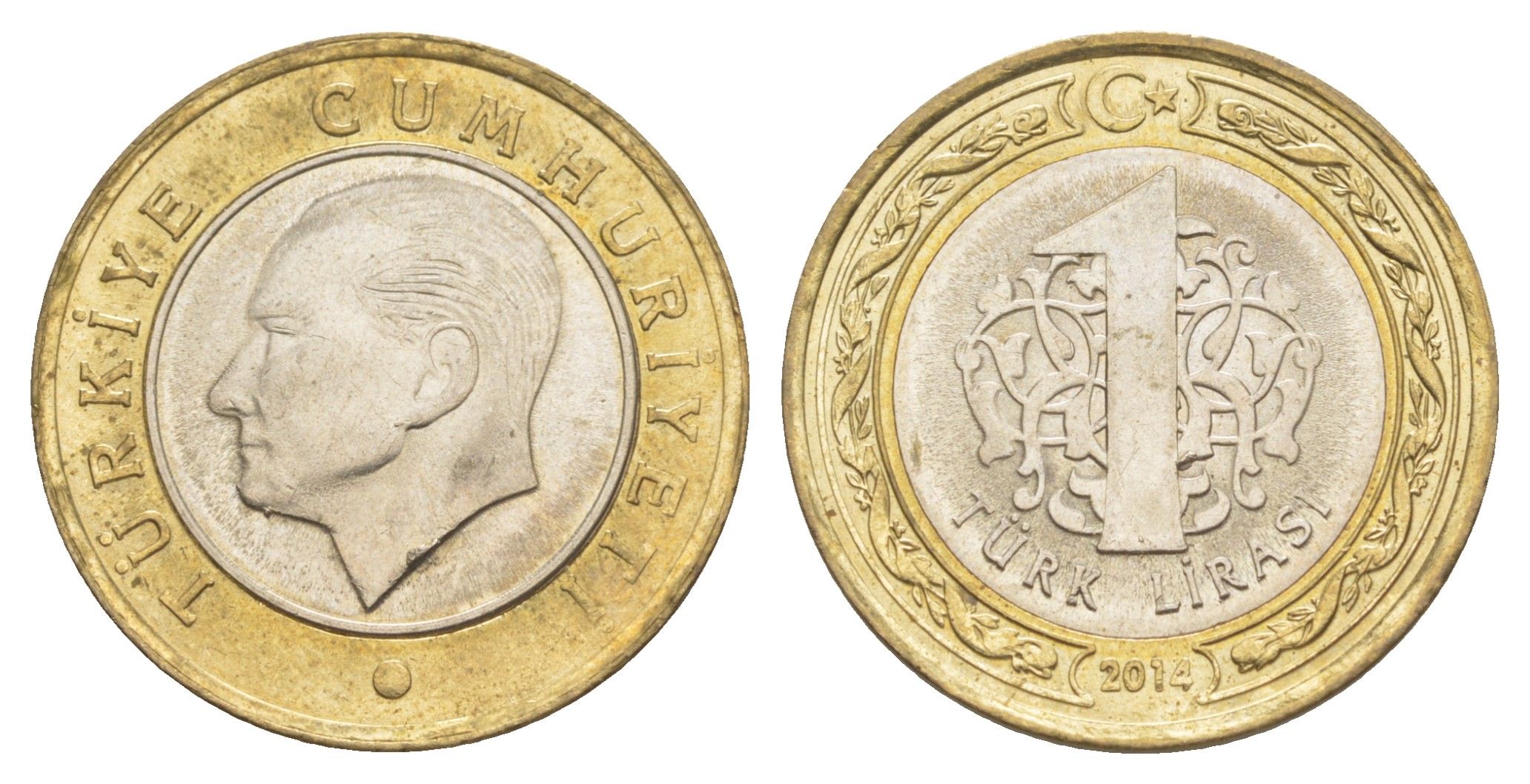 Турция 1 лира 2014 KM 1244 биметалл UNC 4577-714