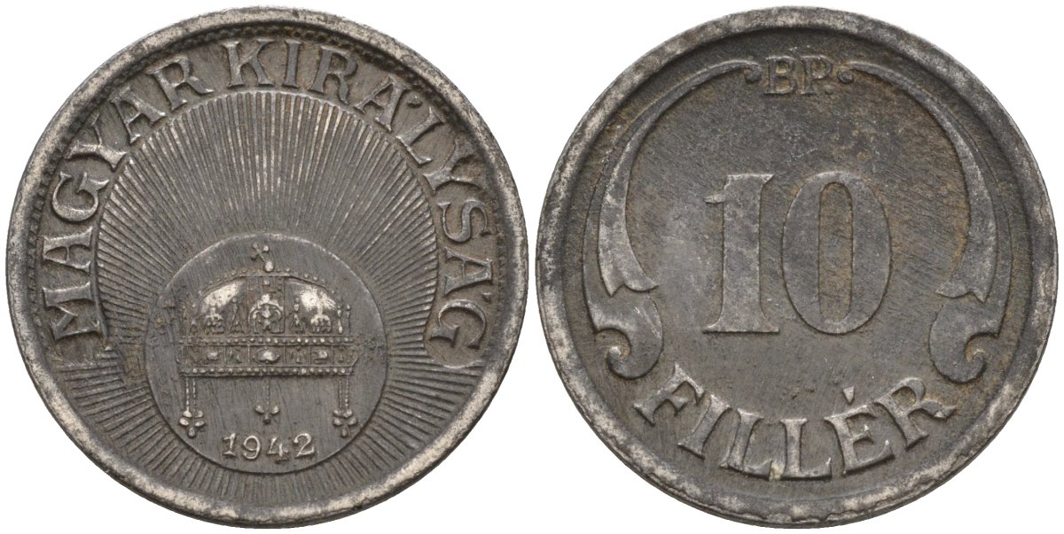 Венгрия 10 филлеров 1942 KM 507a сталь 4151-1167