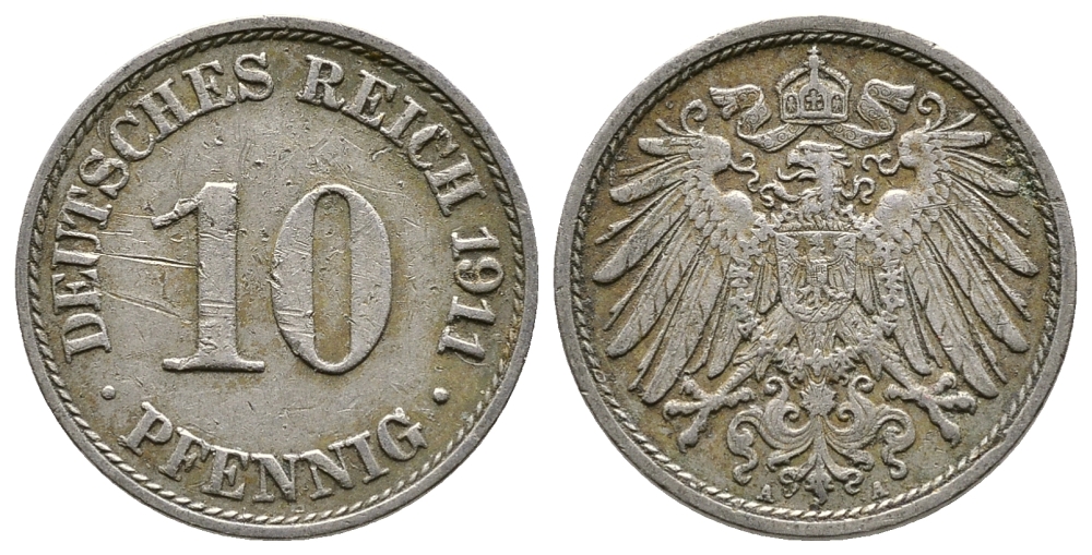 Германия 10 пфеннигов 1911 A KM 12, J. 13 медно-никель 4364-2851