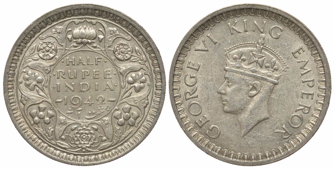 Британская Индия 1/2 рупии 1942 Георг VI (1936-1952) KM 551 серебро 4044-722