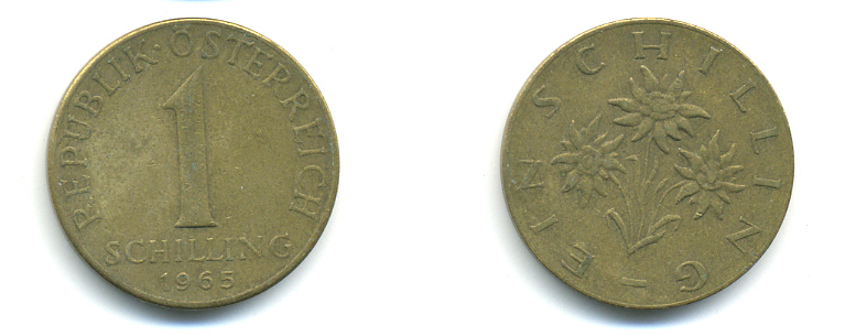 Австрия 1 шиллинг 1965 KM 2886 алюминиевая бронза 83-417