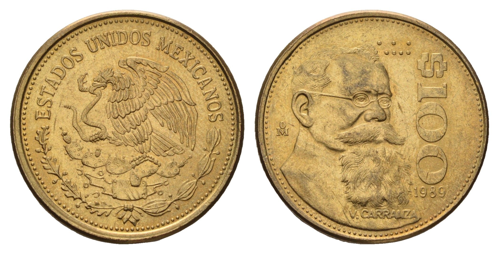 Мексика 100 песо 1989 KM 493 алюминиевая бронза UNC 217-442