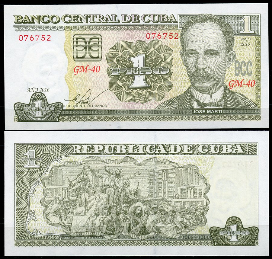 Куба 1 песо 2016 Хосе Марти, Фидель Кастро с повстанческими войсками входит в Гавану в 1959 году Pick 128 g  бумага  UNC (пресс) 449-99-2