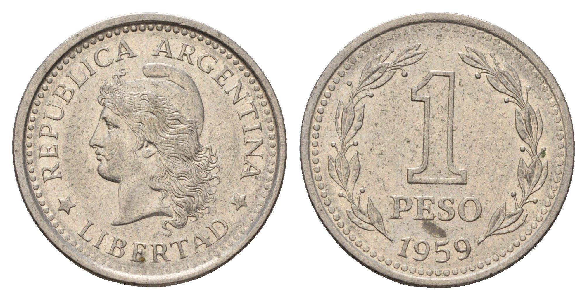 Аргентина 1 песо 1959 KM 57 сталь плакированная никелем 4573-1235