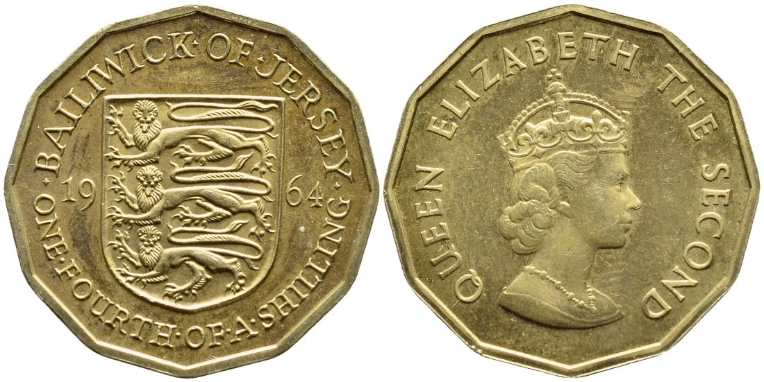 Джерси 1/4 шиллинга 1964  KM 25 никель латунь  aUNC   PROOF 26-322