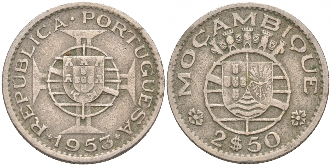 Португальский Мозамбик 2 1/2 эскудо 1953 KM 78 медно-никель 44-115