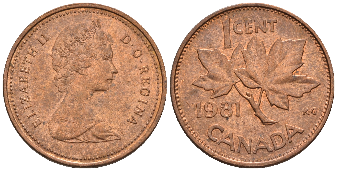 Канада 1 цент 1981 Елизавета II (1952-2022), кленовый лист KM 127 бронза 4609-162