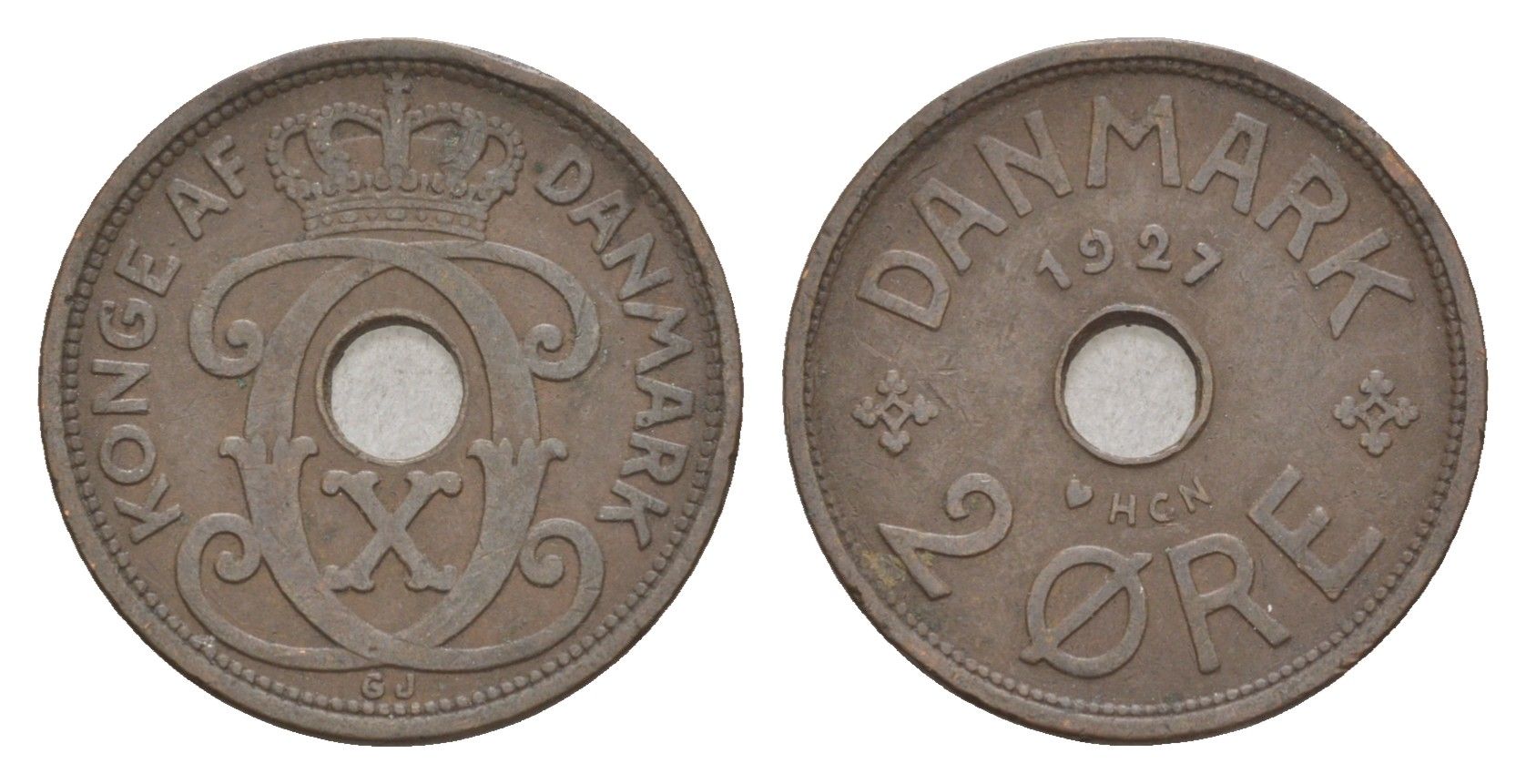 Дания 2 эре 1927 HCN, Кристиан X (1912-1947) KM 827 бронза 4658-168