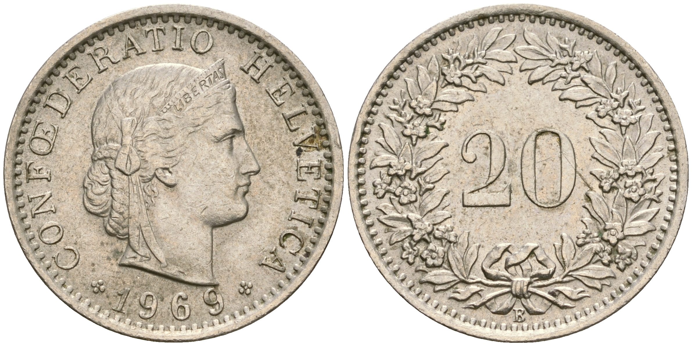 Швейцария 20 раппенов 1969 В KM 29а медно-никель 4364-1415