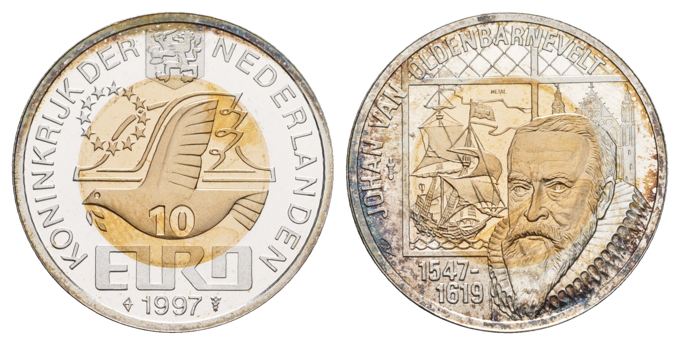 Нидерланды 10 евро 1997 Йохан ван Олденбарневелт X 139 биметалл (серебро) BU 443-1333