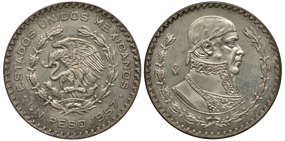 Мексика 1 песо 1957 Хосе Мария Морелос KM 459 серебро XF-UNC 107-814