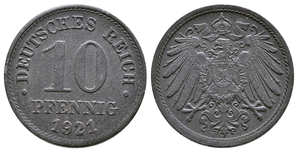 ГЕРМАНИЯ 10 ПФЕННИГОВ 1921 KM 26, J. 299 цинк 4380-234