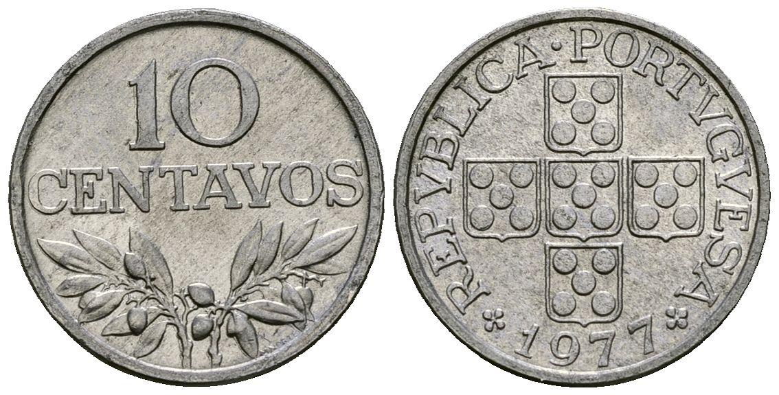 Португалия 10 сентаво 1977 KM 594 алюминий 4164-1059