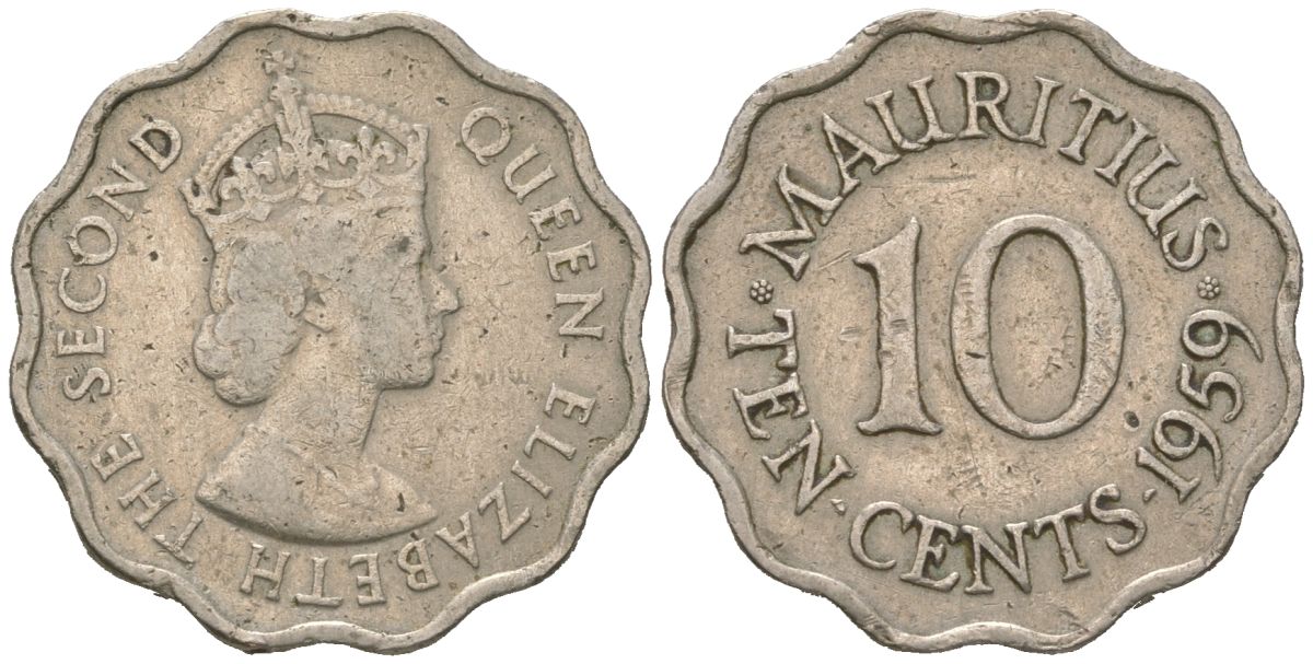 Маврикий 10 центов 1959 KM 33 медно-никель 4619-1254