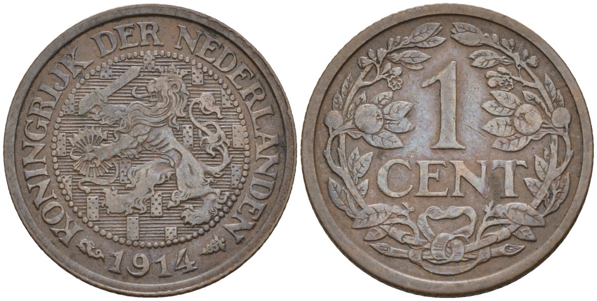 Нидерланды  1 цент 1914 KM 152 бронза 4174-268
