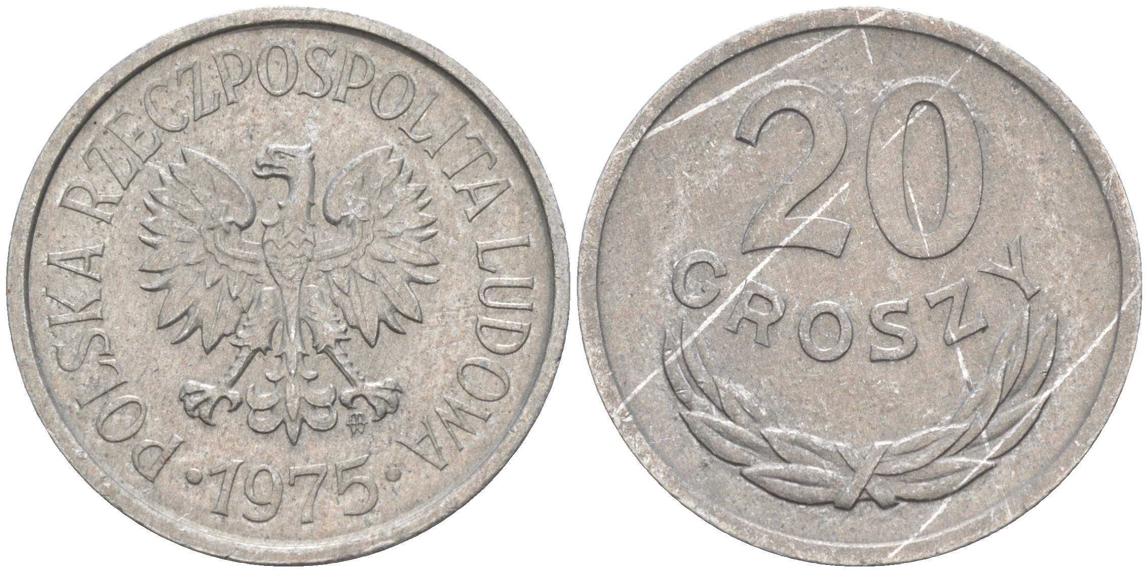 ПОЛЬША 20 ГРОШЕЙ 1975 MW KM A47 алюминий VF-XF 188-745