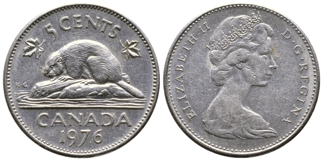 Канада 5 центов 1976 бобр, Елизавета II (1952-2022) KM 60.1 никель 4364-2433