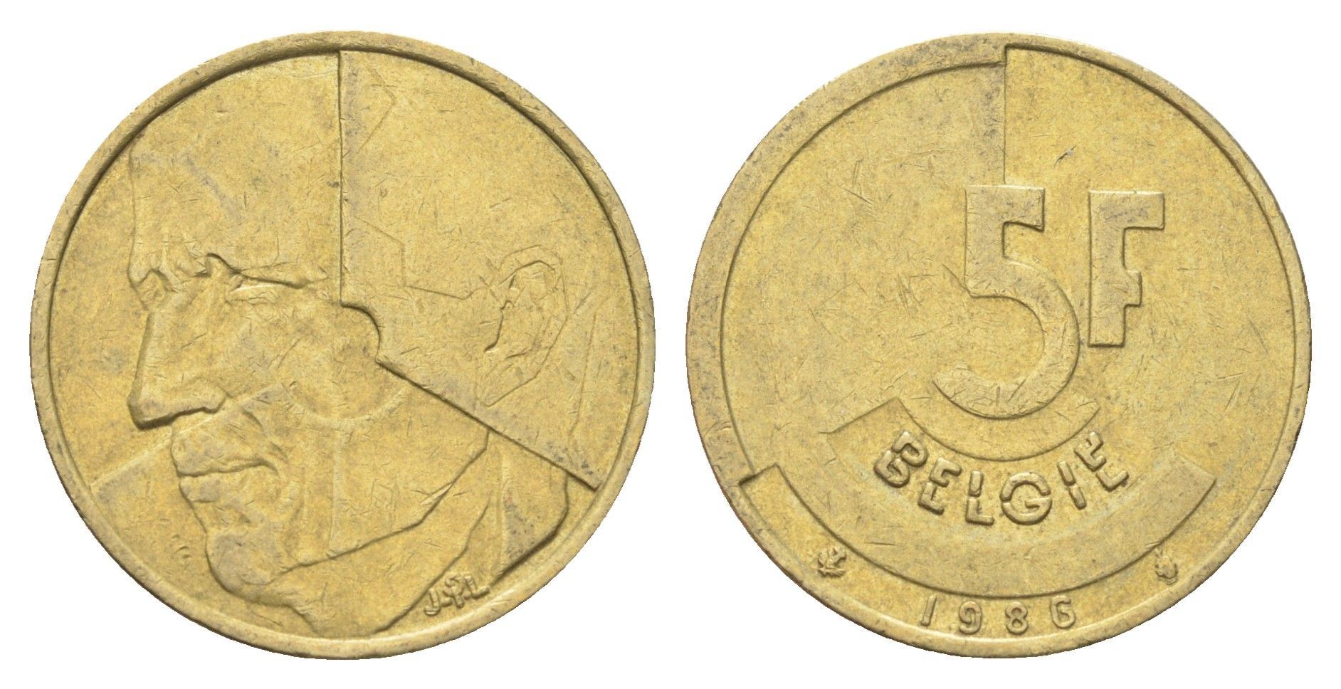 Бельгия 5 франков 1986 Belgie, Бодуэн I (1951-1993) KM 164 медь алюминий никель 4706-255