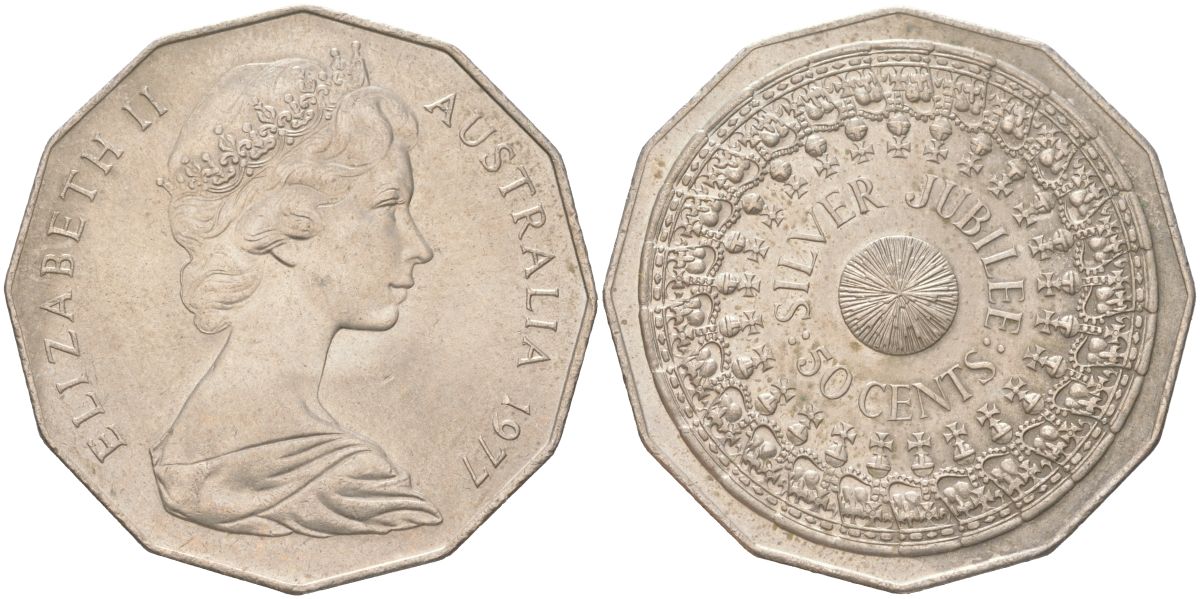 Австралия 50 центов 1977 25 лет правлению Королевы Елизаветы II KM 70 медно-никель UNC 4403-413