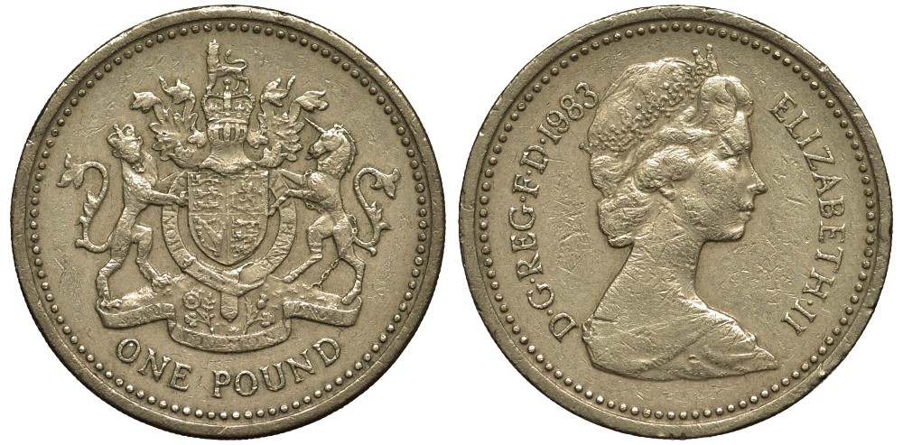 Великобритания 1 фунт 1983 Елизавета II (1952-2022) KM 933, Spink 4221 никель латунь 186-1035