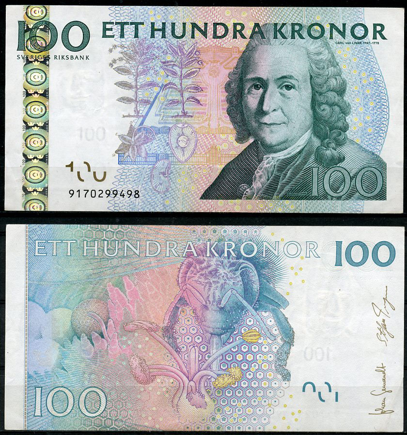 Швеция 100 крон 2009 Карл Линней, пчела опыляет цветок Pick 65 c  бумага  8611-31-3-1