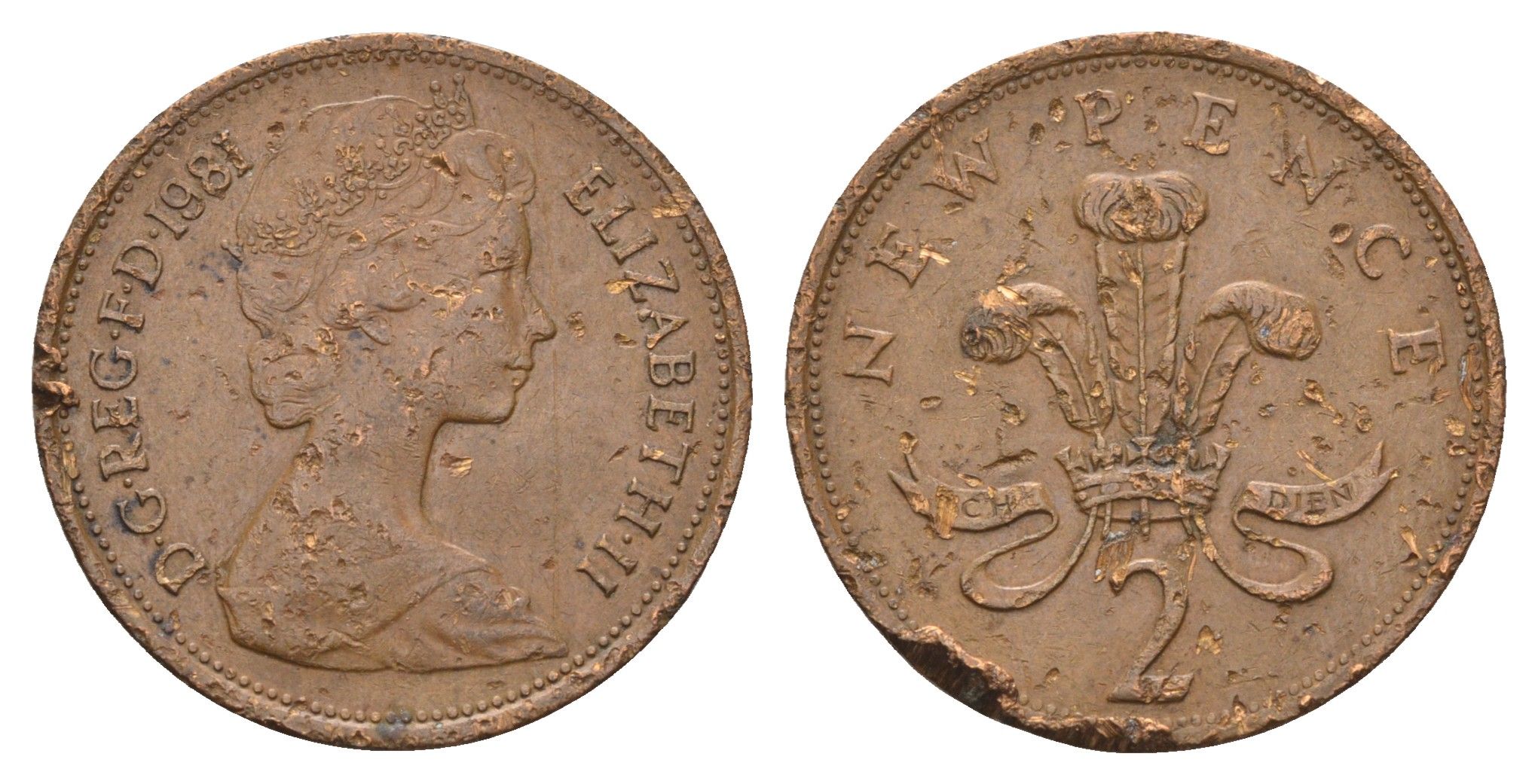 Великобритания 2 пенса 1981 Елизавета II (1952-2022) KM 916, Spink 4235 (C1) бронза 4699-433
