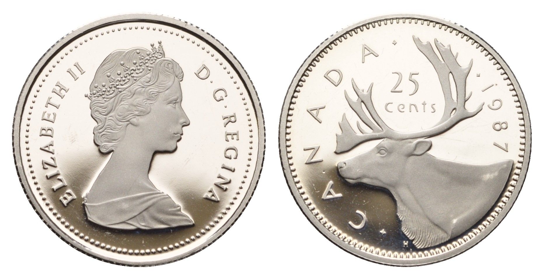 Канада 25 центов 1987 Елизавета II (1952-2022), олень KM 74 никель PROOF 413-4313