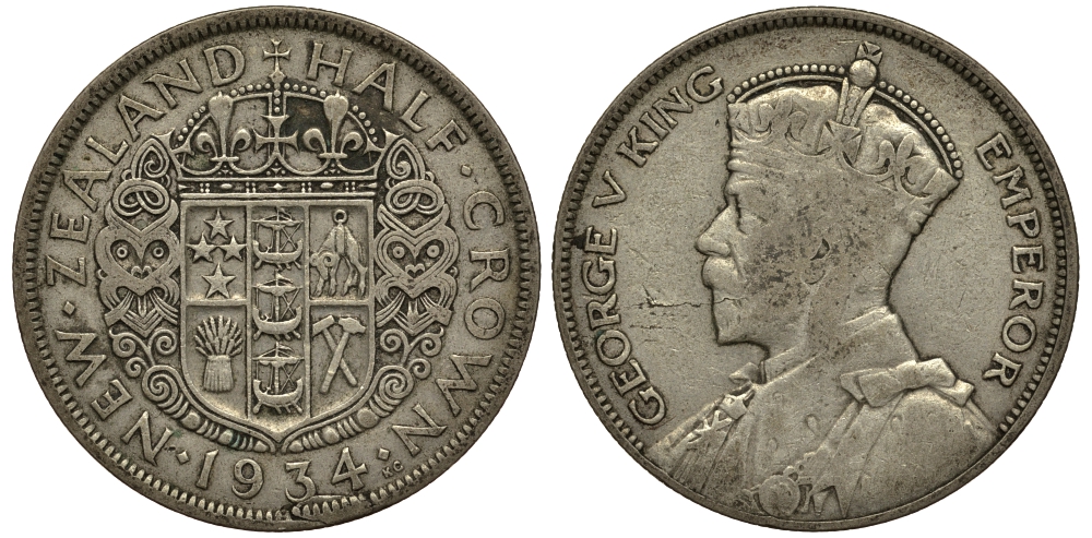 Новая Зеландия 1/2 кроны 1934 Георг V (1910-1936) KM 5 серебро 272-714