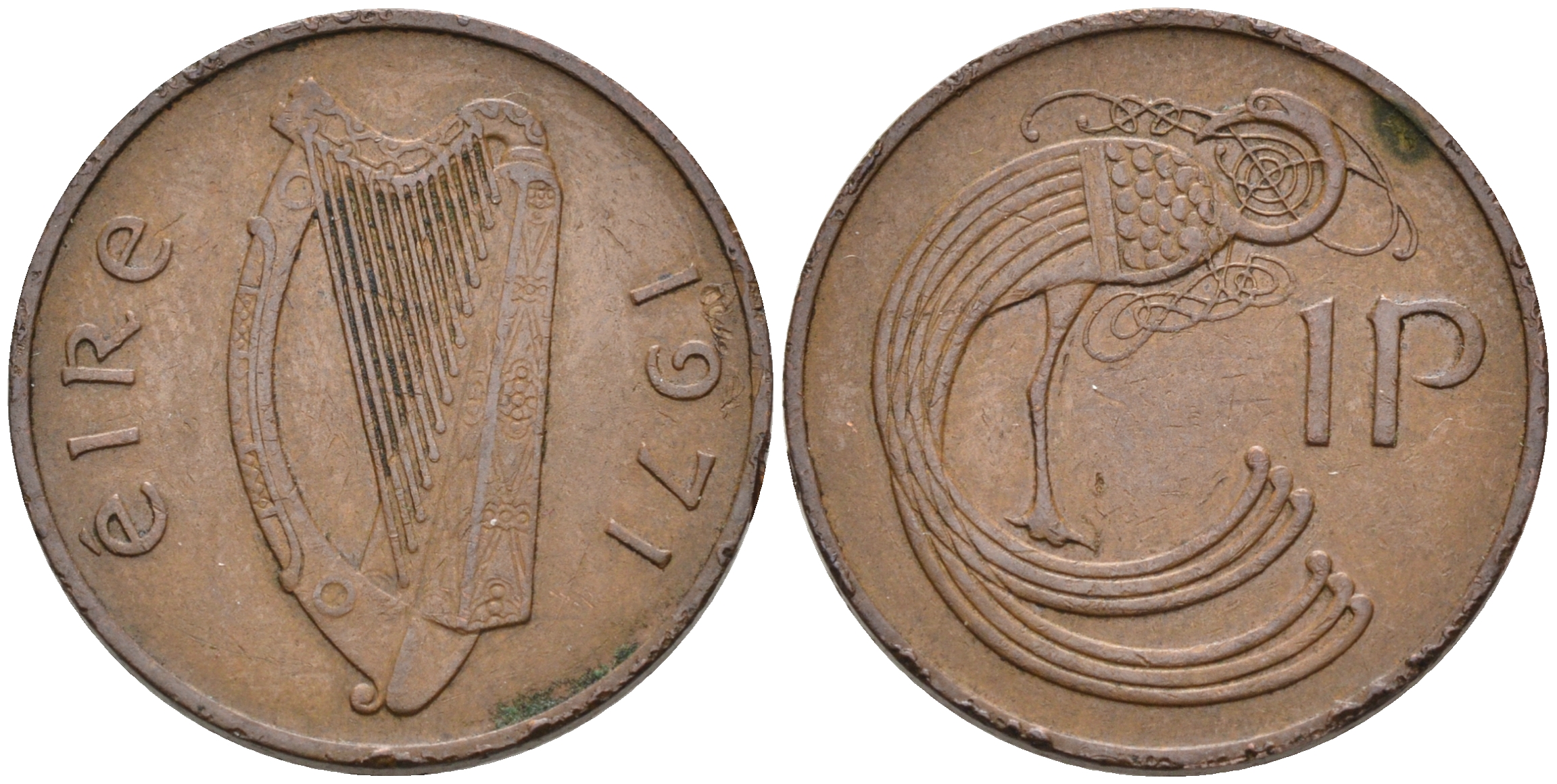 ИРЛАНДИЯ 1 ПЕННИ 1971 ПТИЧКА KM 20 бронза 4588-412