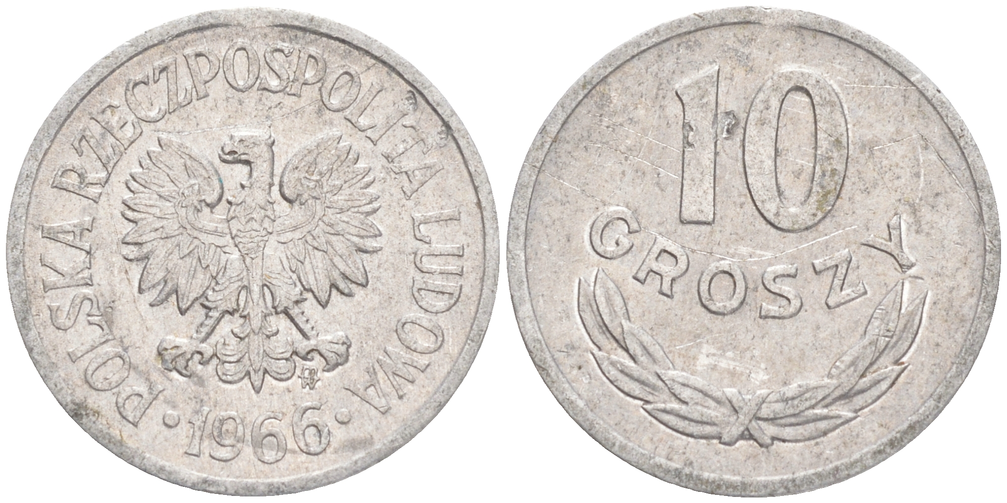 Польша 10 грошей 1966 MW KM AA47, Parchimowicz 206e алюминий 4549-841