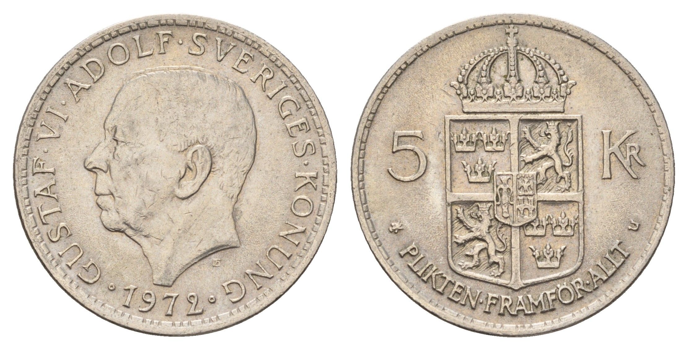 Швеция 5 крон 1972 U, Густав VI Адольф (1950-1973) KM 846 медь плакированная медно-никелем 183-351