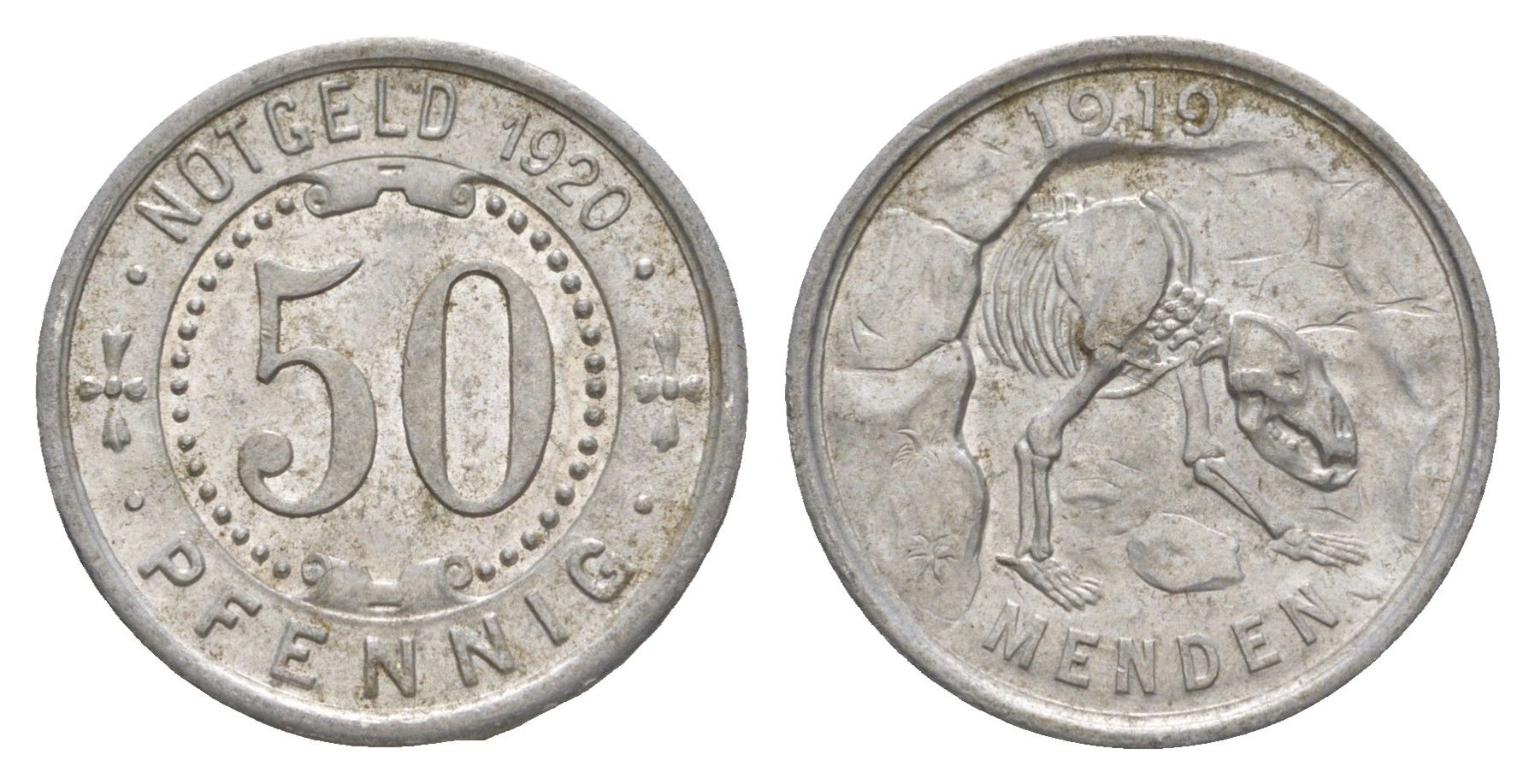 Менден 50 пфеннигов 1920 Funck 328.13, Men18 20803.7 алюминий 4642-457