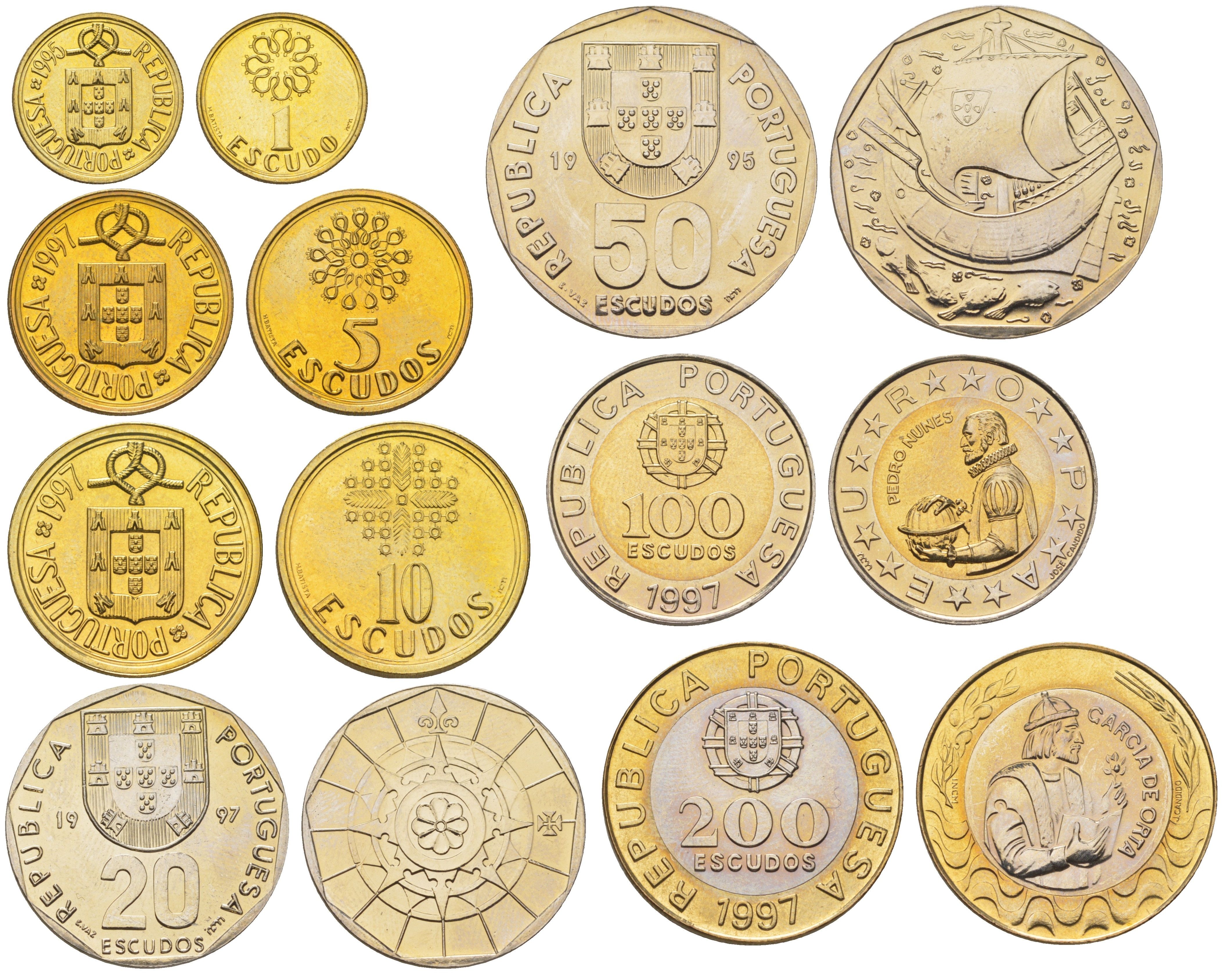 Португалия годовой набор из 7 монет (1, 5, 10, 20, 50, 100 и 200 эскудо) 1997 тираж 20.000 экземпляров KM 631, 632, 633, 634, 636, 645 и 655 BU 3897-1141-1146