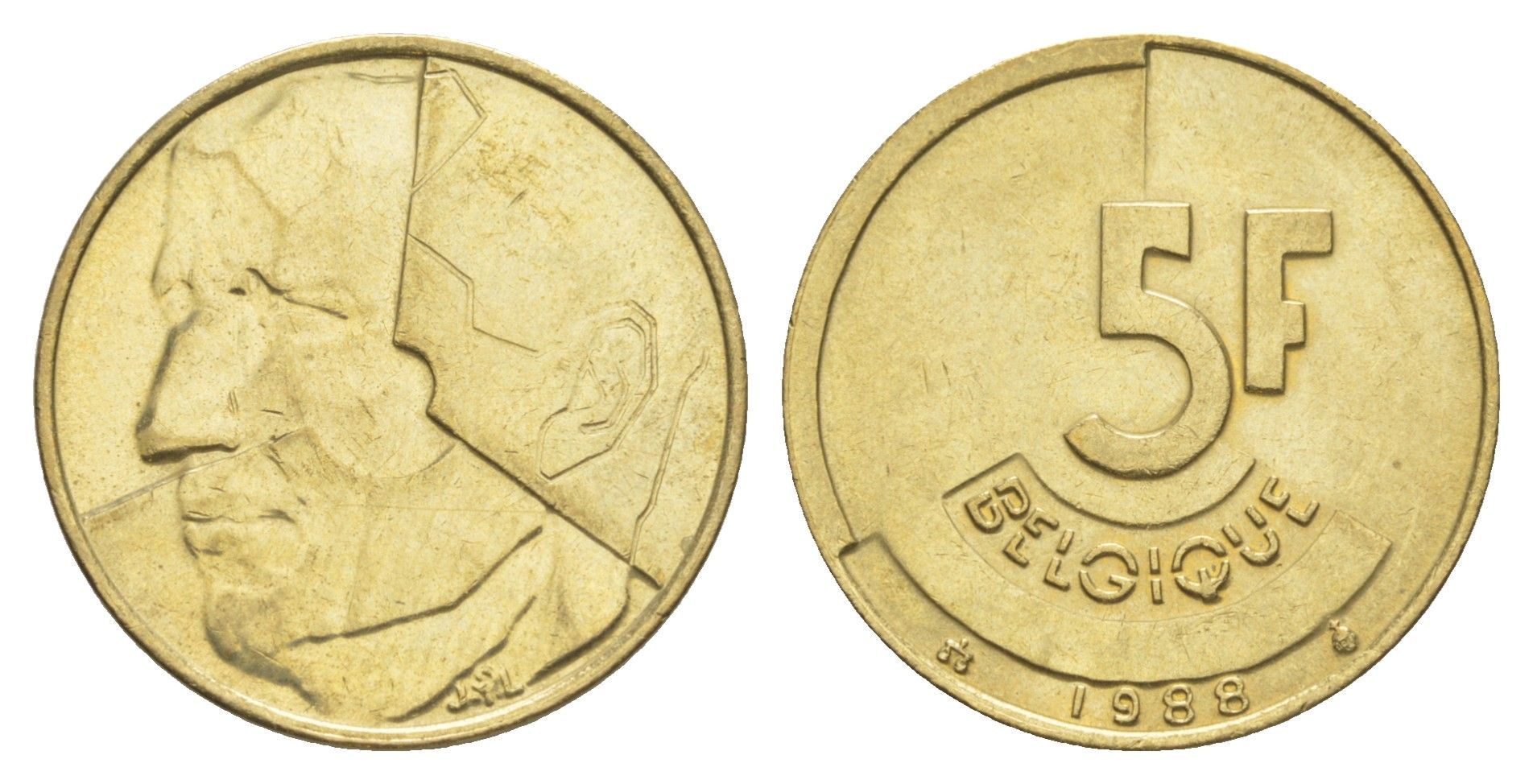 Бельгия 5 франков 1988 Belgique, Бодуэн I (1951-1993) KM 163 медь алюминий никель UNC 4637-431